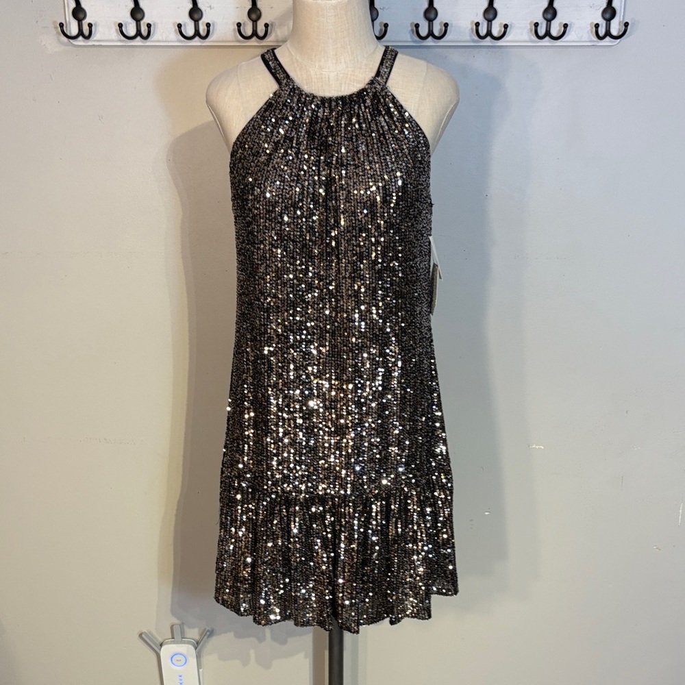 Taylor Glittering Black Sequin Midi Dress